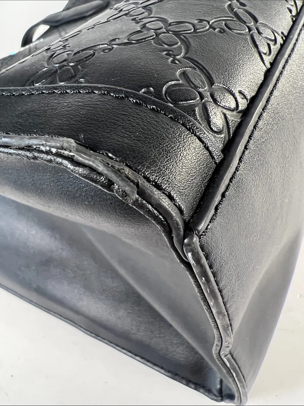 Nine West Black Embossed Satchel with Detachable Strap